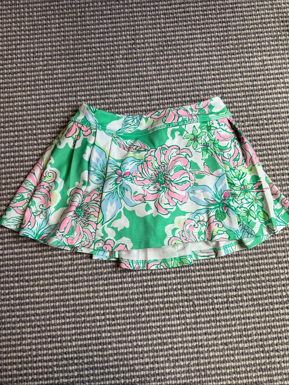 Lilly Pulitzer Green Floral Circle Skirt with Pink Accents